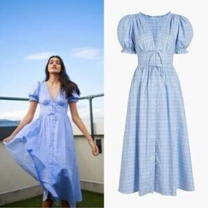 Hill House Light Blue Check Midi Dress
